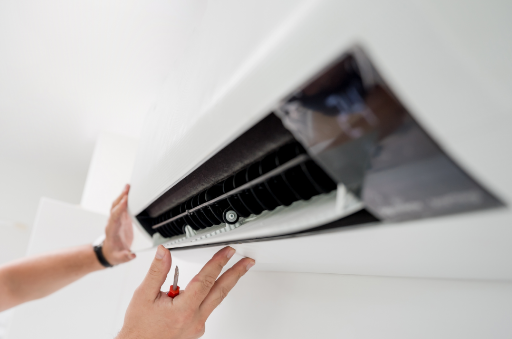 Technician performing Lincolnshire, IL ductless mini split repair.